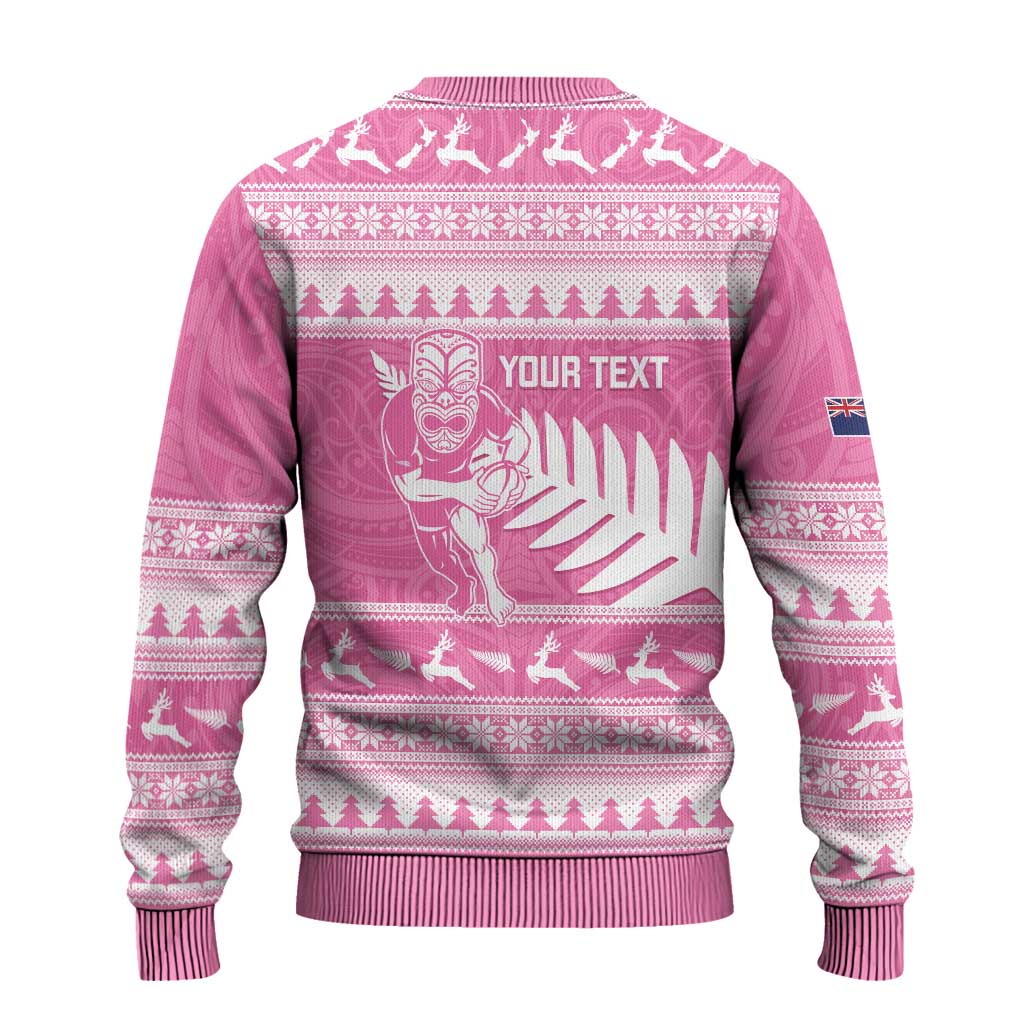 New Zealand Christmas Rugby Personalised Ugly Christmas Sweater Meri Kirihimete All Black Maori Pink Version - Polynesian Pride
