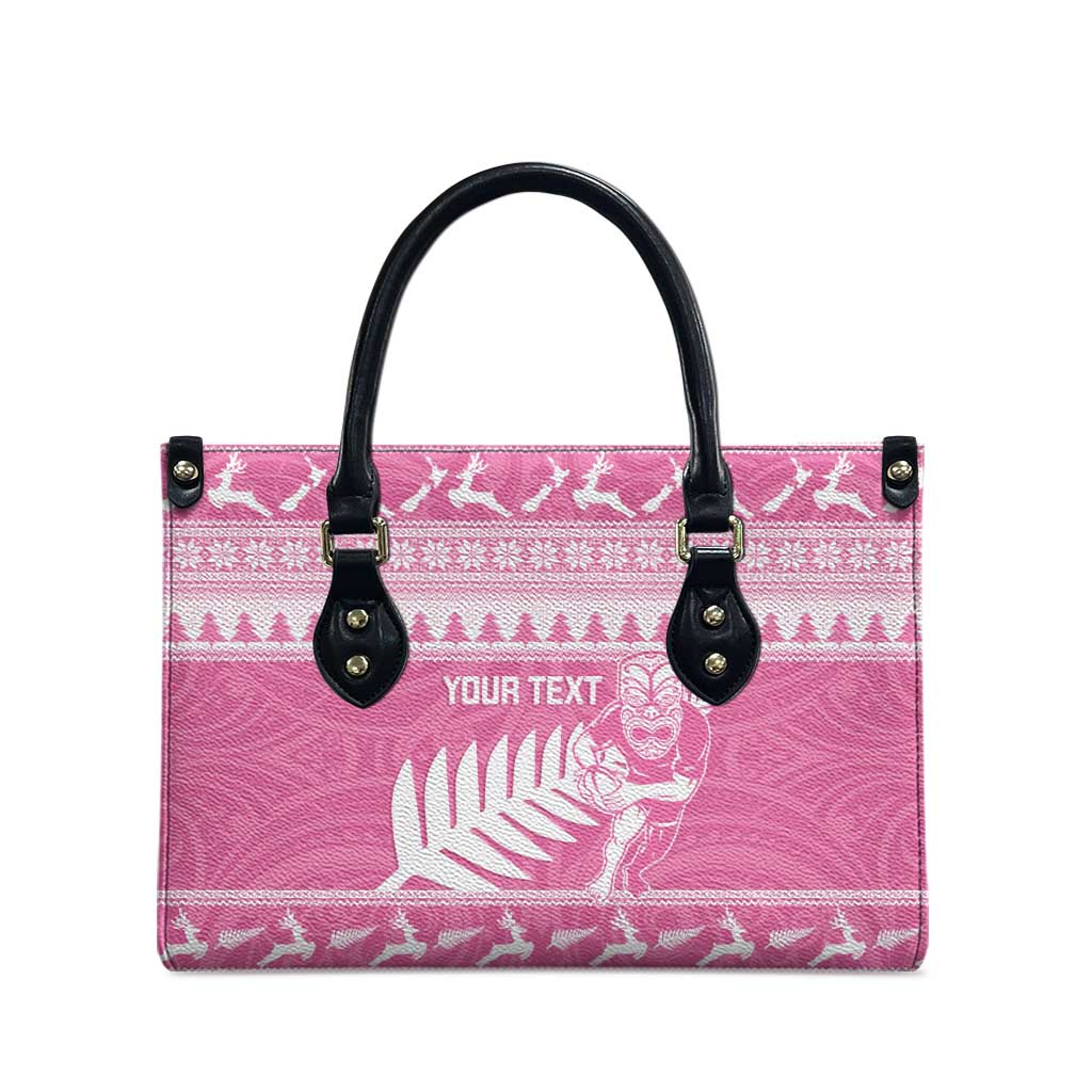 New Zealand Christmas Rugby Personalised Leather Bag Meri Kirihimete All Black Maori Pink Version - Polynesian Pride