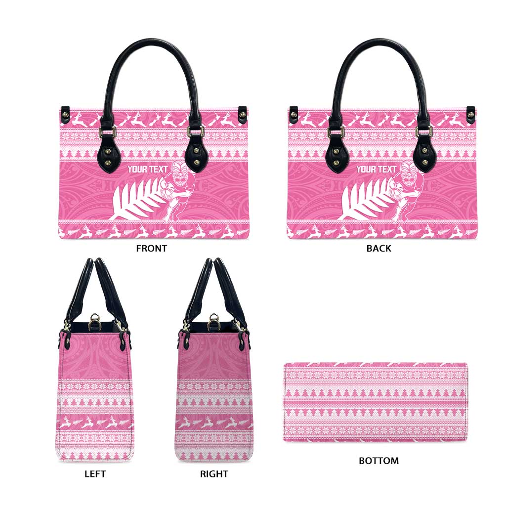 New Zealand Christmas Rugby Personalised Leather Bag Meri Kirihimete All Black Maori Pink Version - Polynesian Pride