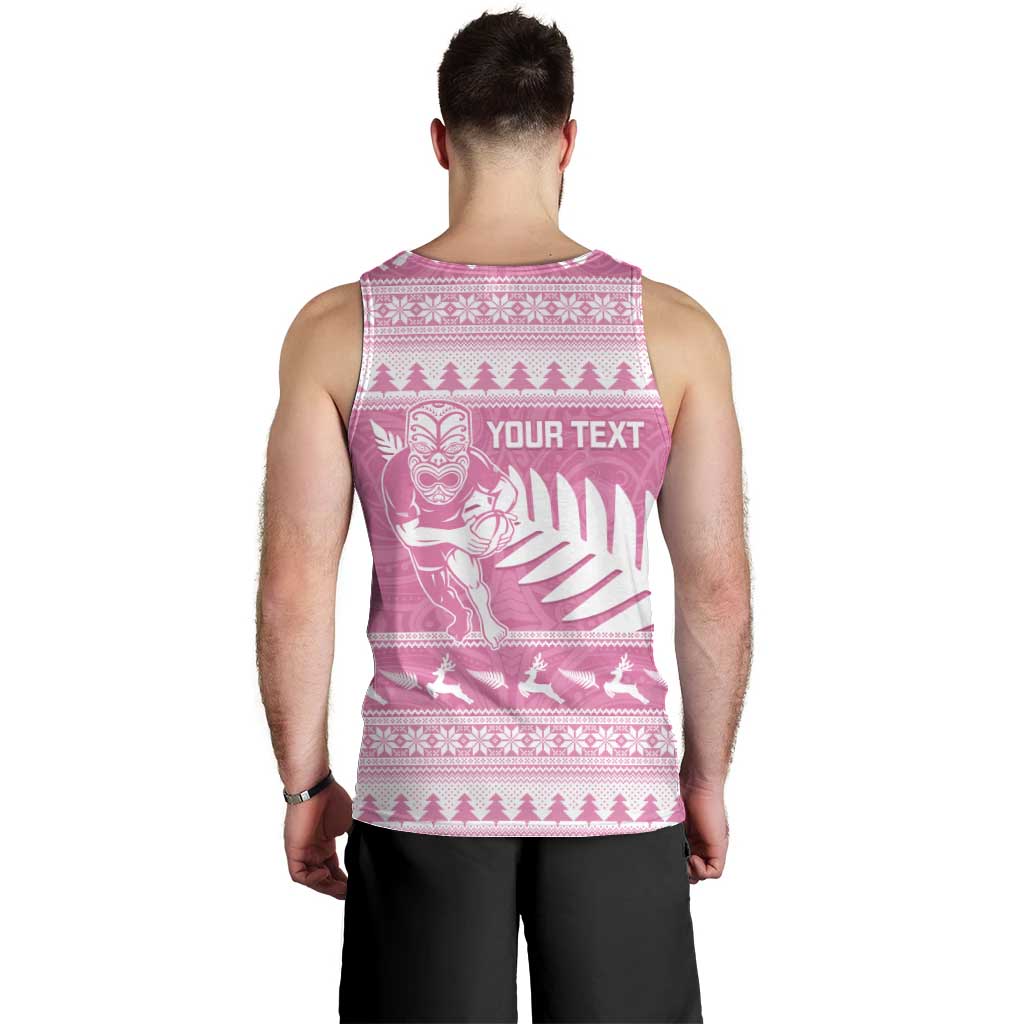 New Zealand Christmas Rugby Personalised Men Tank Top Meri Kirihimete All Black Maori Pink Version - Polynesian Pride