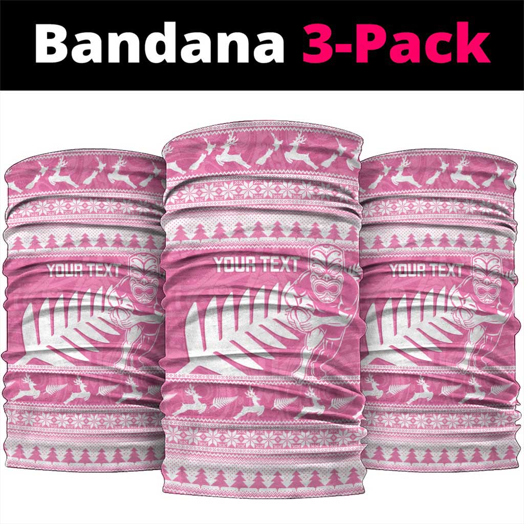 New Zealand Christmas Rugby Personalised Neck Gaiter Meri Kirihimete All Black Maori Pink Version - Polynesian Pride