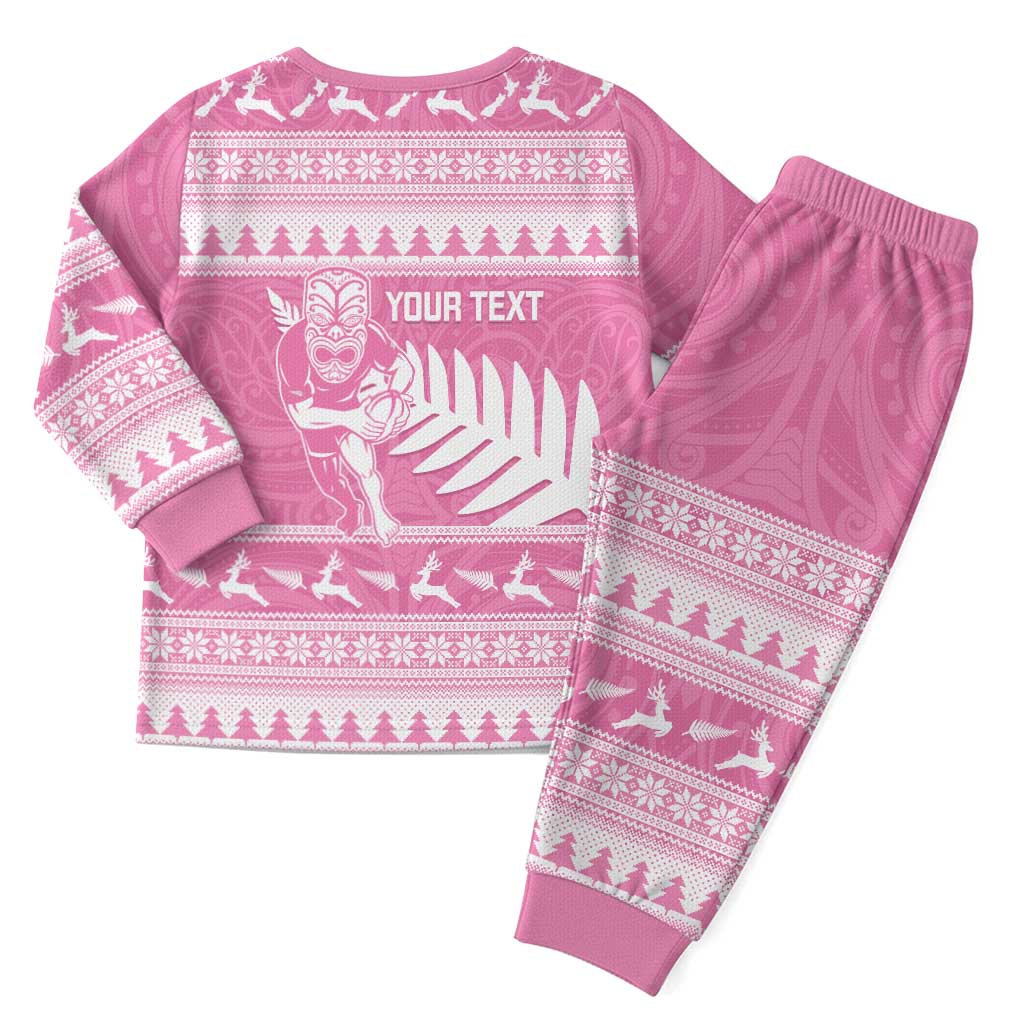New Zealand Christmas Rugby Personalised Christmas Pajama Set Meri Kirihimete All Black Maori Pink Version - Polynesian Pride