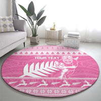 New Zealand Christmas Rugby Personalised Round Carpet Meri Kirihimete All Black Maori Pink Version - Polynesian Pride