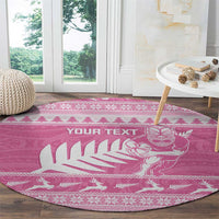 New Zealand Christmas Rugby Personalised Round Carpet Meri Kirihimete All Black Maori Pink Version - Polynesian Pride