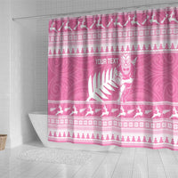 New Zealand Christmas Rugby Personalised Shower Curtain Meri Kirihimete All Black Maori Pink Version - Polynesian Pride