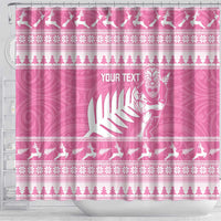 New Zealand Christmas Rugby Personalised Shower Curtain Meri Kirihimete All Black Maori Pink Version - Polynesian Pride