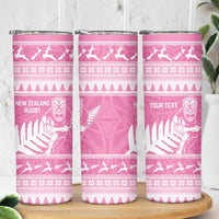 New Zealand Christmas Rugby Personalised Skinny Tumbler Meri Kirihimete All Black Maori Pink Version - Polynesian Pride