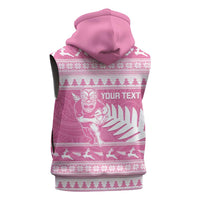 New Zealand Christmas Rugby Personalised Sleeveless Zip Hoodie Meri Kirihimete All Black Maori Pink Version - Polynesian Pride