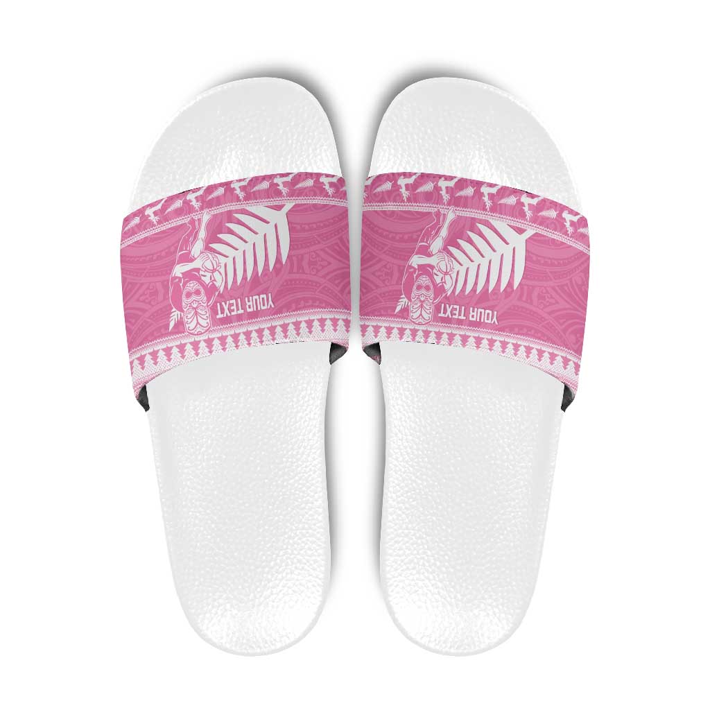New Zealand Christmas Rugby Personalised Slide Sandals Meri Kirihimete All Black Maori Pink Version - Polynesian Pride