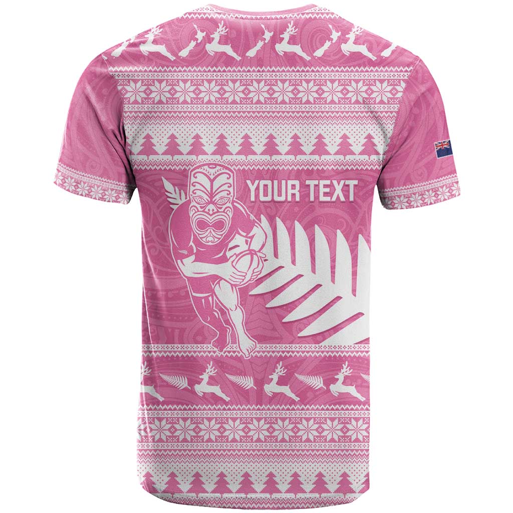 New Zealand Christmas Rugby Personalised T Shirt Meri Kirihimete All Black Maori Pink Version - Polynesian Pride