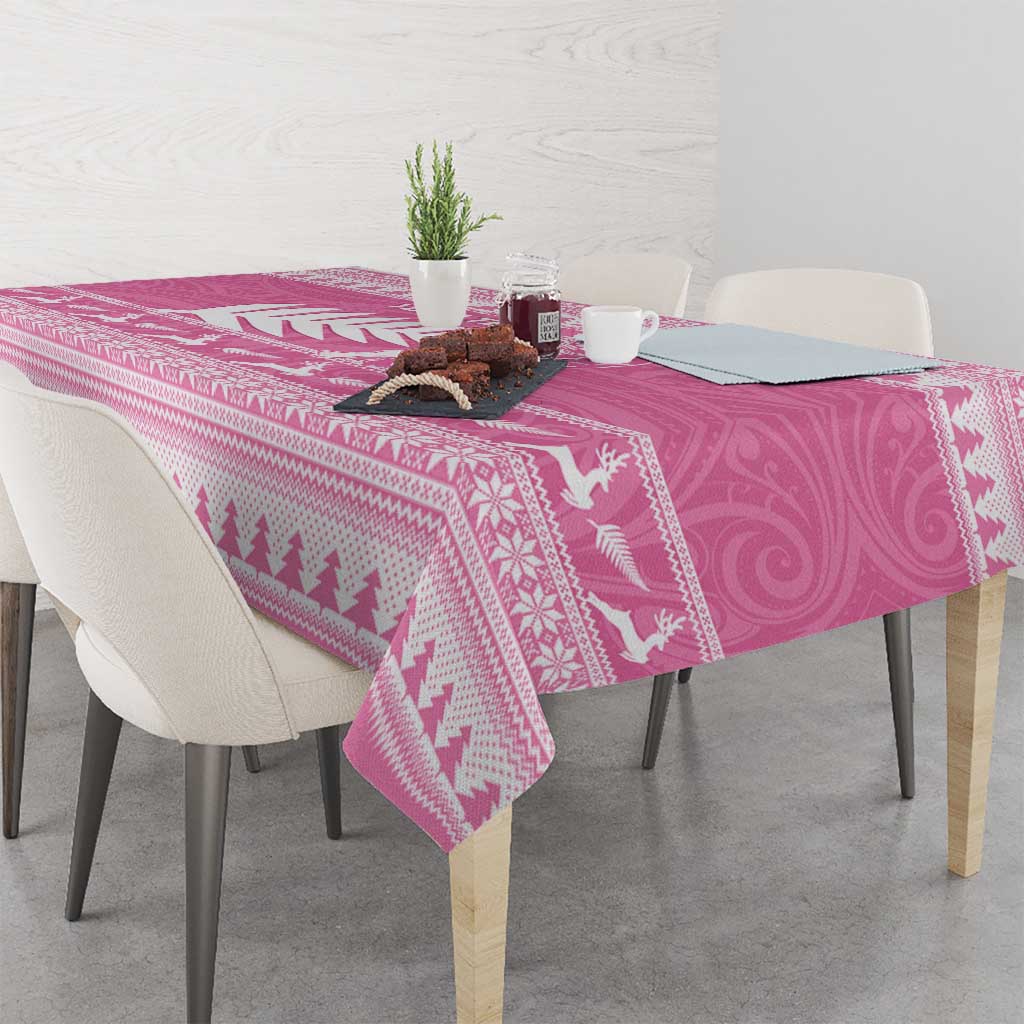 New Zealand Christmas Rugby Personalised Tablecloth Meri Kirihimete All Black Maori Pink Version - Polynesian Pride