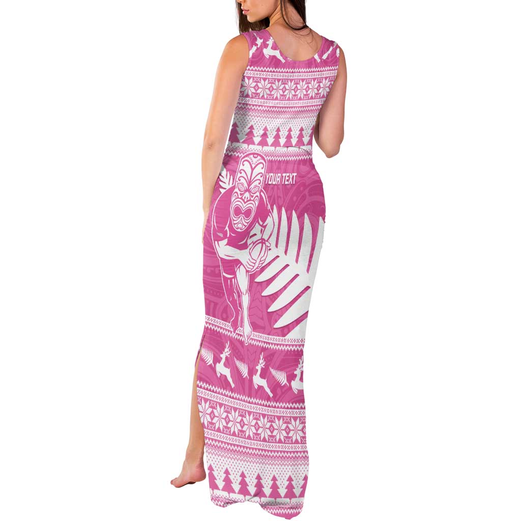 New Zealand Christmas Rugby Personalised Tank Maxi Dress Meri Kirihimete All Black Maori Pink Version - Polynesian Pride