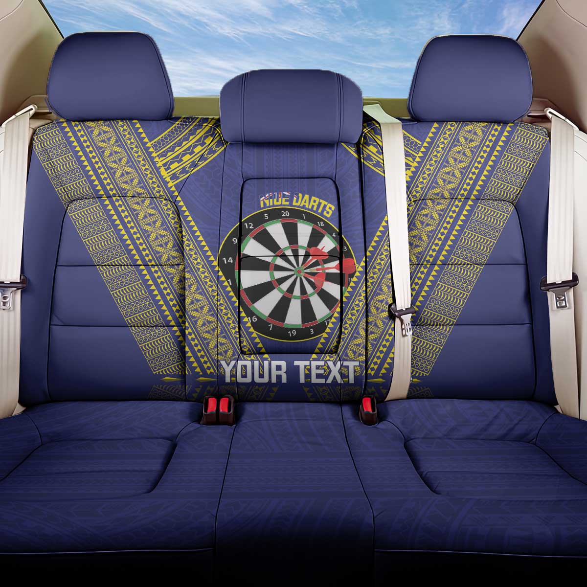 Personalised Niue Darts Back Car Seat Cover Dart Board Hiapo Pattern - Polynesian Pride