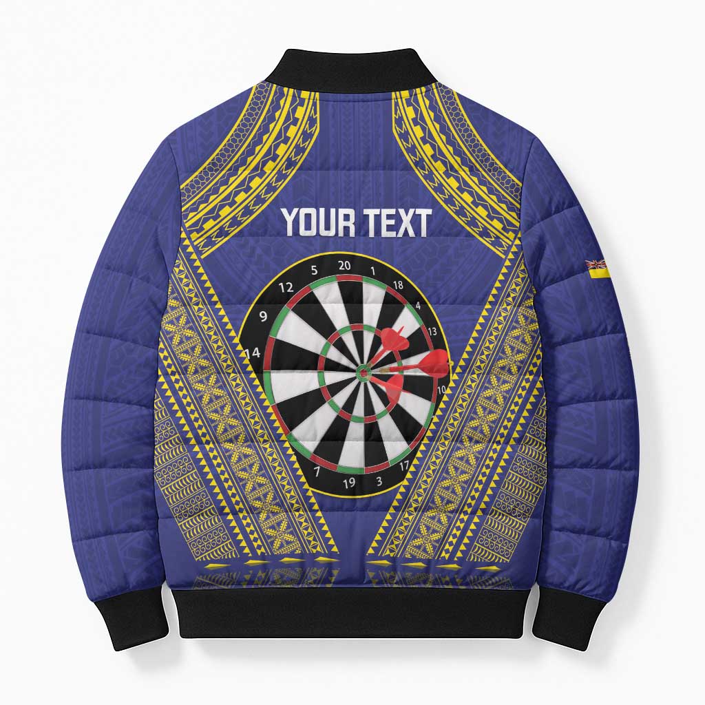 Personalised Niue Darts Bomber Puffer Jacket Dart Board Hiapo Pattern - Polynesian Pride