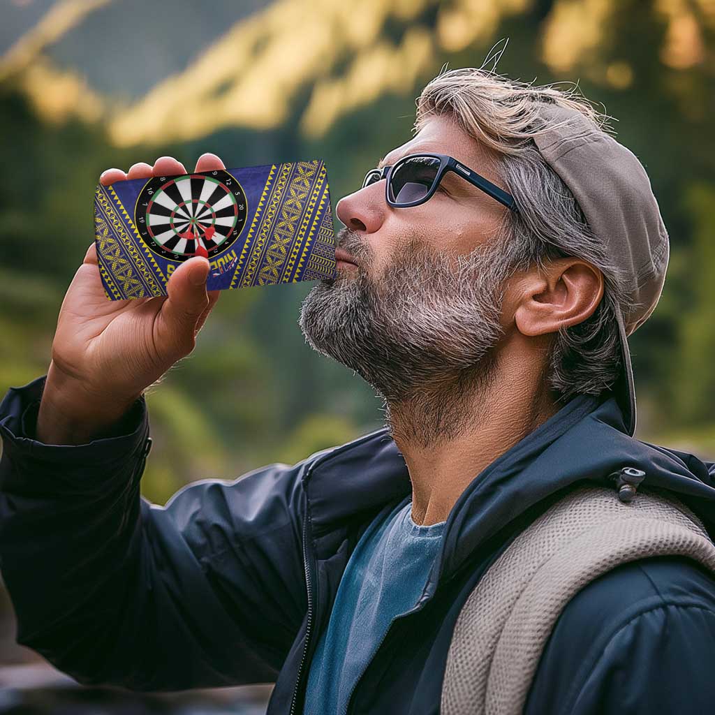 Personalised Niue Darts 4 in 1 Can Cooler Tumbler Dart Board Hiapo Pattern - Polynesian Pride