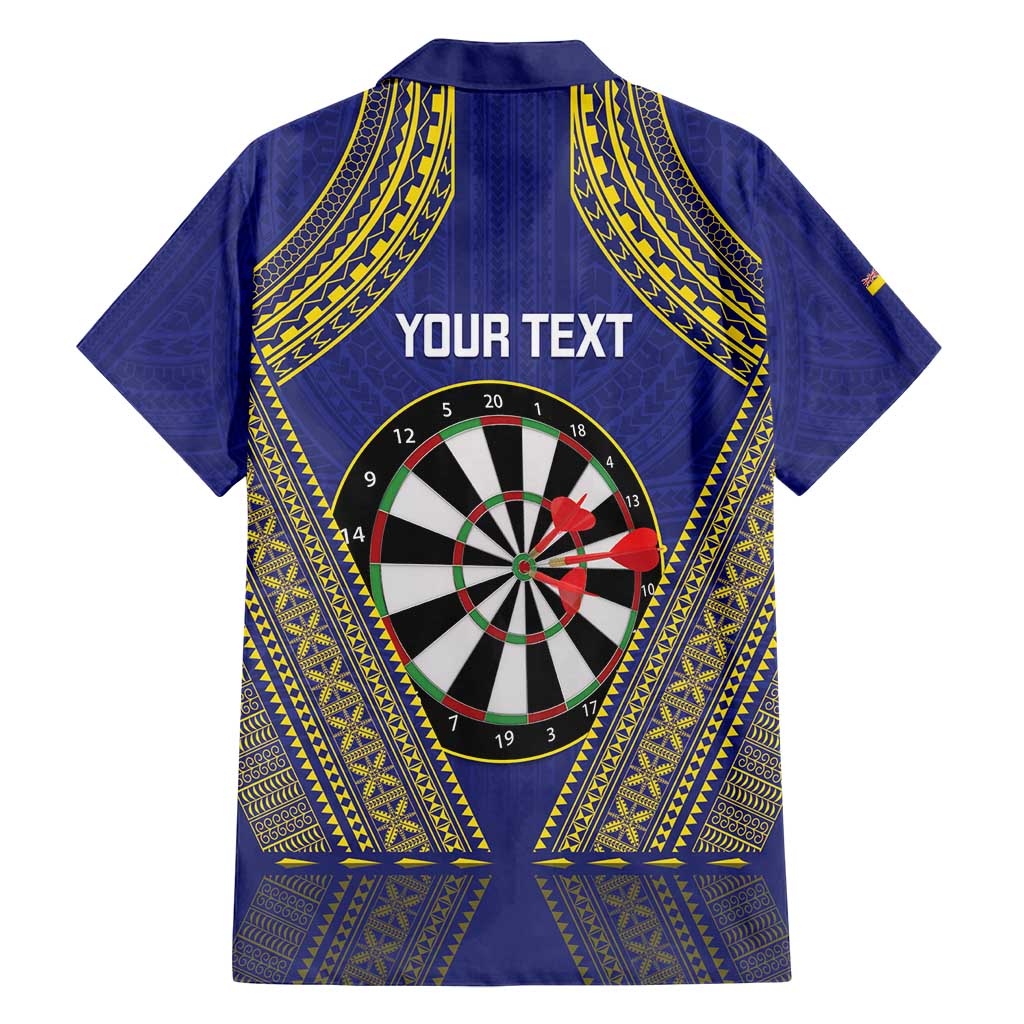 Personalised Niue Darts Family Matching Long Sleeve Bodycon Dress and Hawaiian Shirt Dart Board Hiapo Pattern - Polynesian Pride