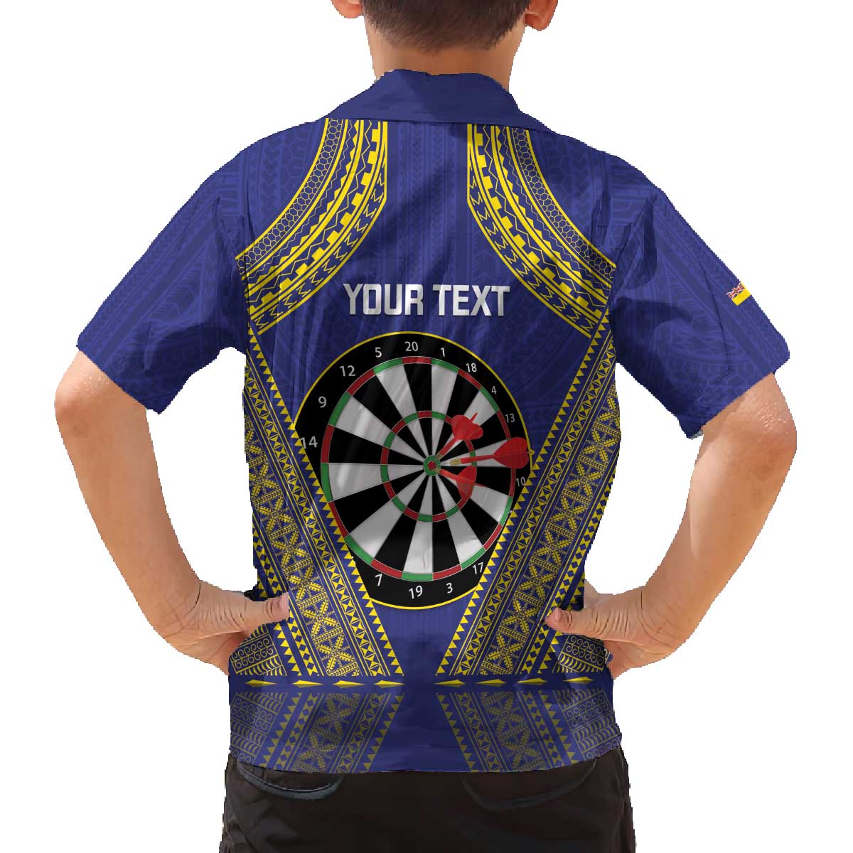 Personalised Niue Darts Family Matching Off The Shoulder Long Sleeve Dress and Hawaiian Shirt Dart Board Hiapo Pattern - Polynesian Pride
