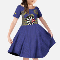 Personalised Niue Darts Family Matching Off The Shoulder Long Sleeve Dress and Hawaiian Shirt Dart Board Hiapo Pattern - Polynesian Pride