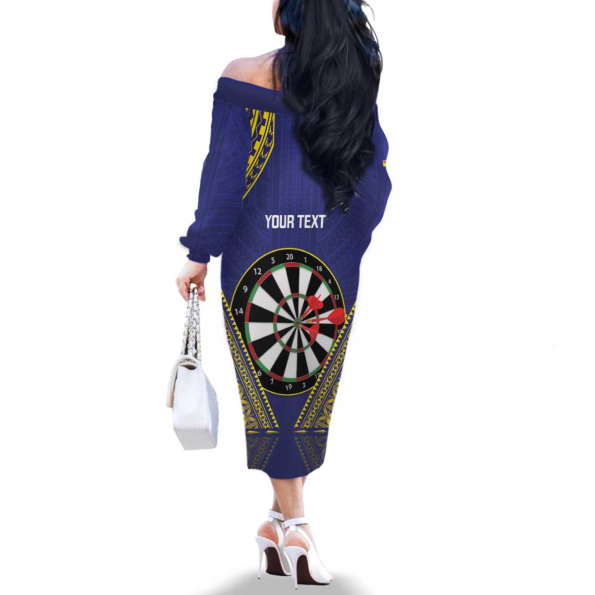 Personalised Niue Darts Family Matching Off The Shoulder Long Sleeve Dress and Hawaiian Shirt Dart Board Hiapo Pattern - Polynesian Pride