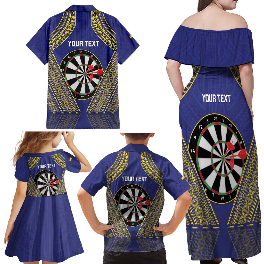 Personalised Niue Darts Family Matching Off Shoulder Maxi Dress and Hawaiian Shirt Dart Board Hiapo Pattern - Polynesian Pride