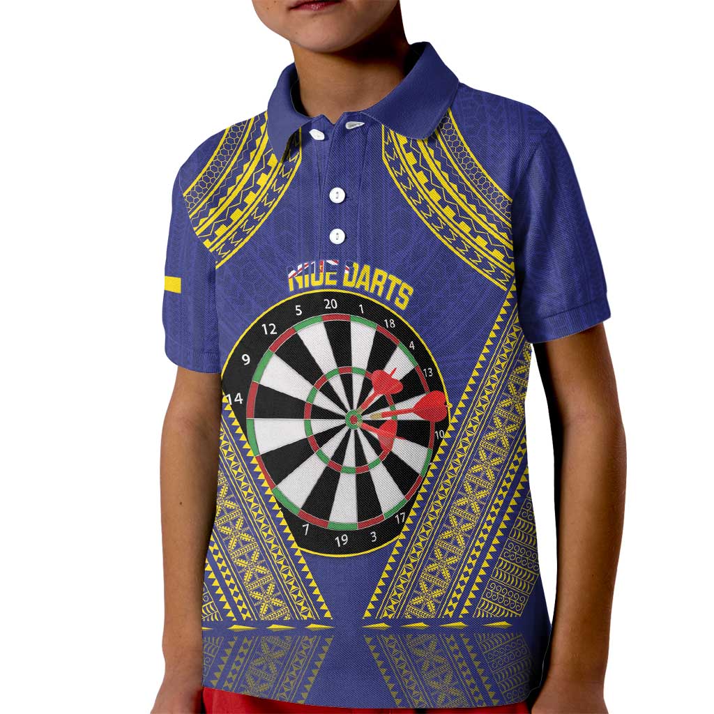 Personalised Niue Darts Kid Polo Shirt Dart Board Hiapo Pattern - Polynesian Pride