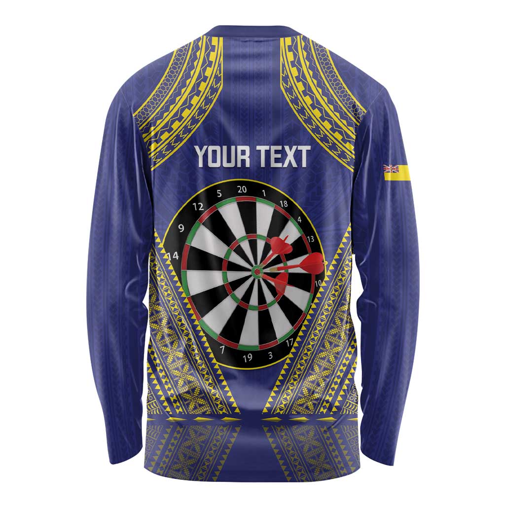 Personalised Niue Darts Long Sleeve Shirt Dart Board Hiapo Pattern - Polynesian Pride