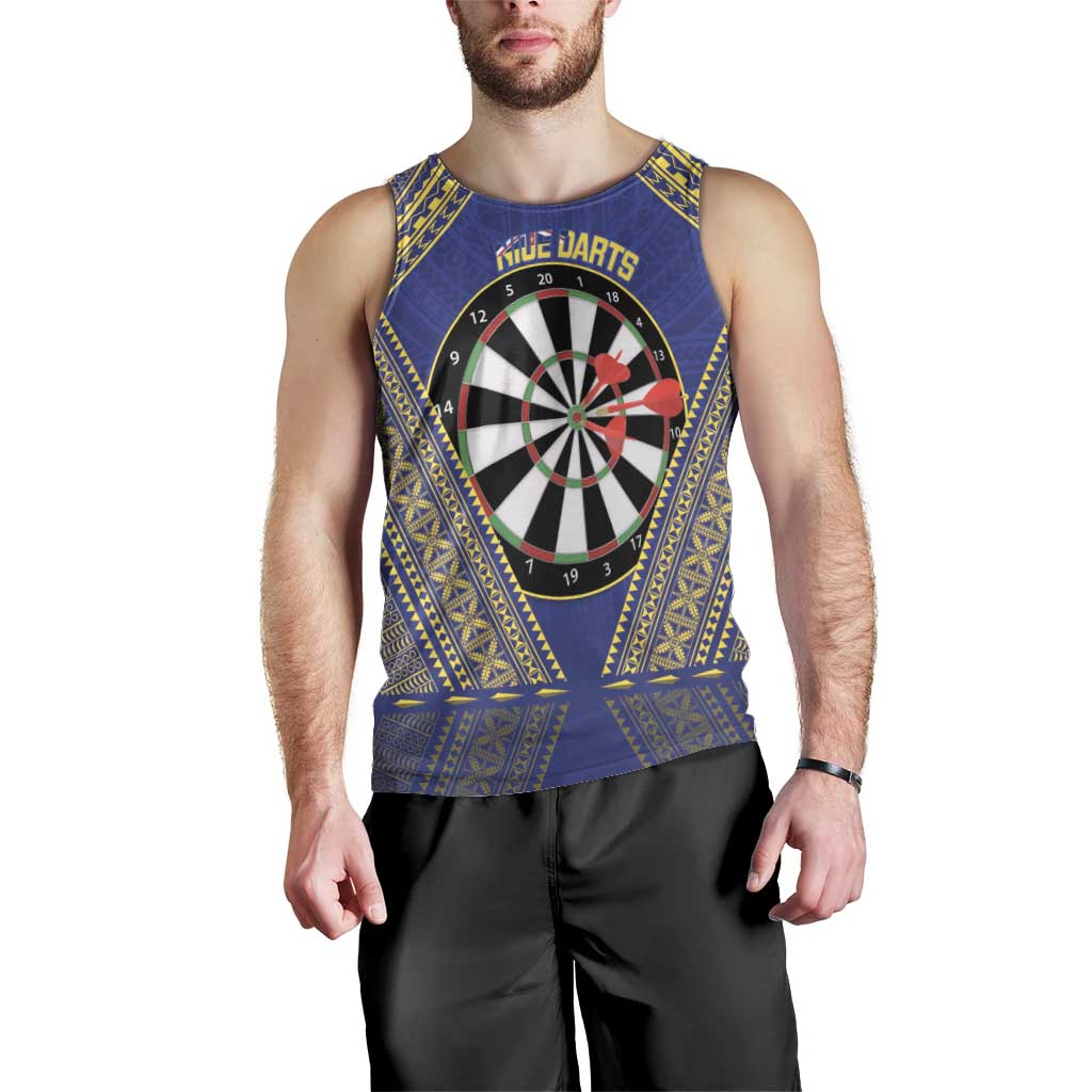 Personalised Niue Darts Men Tank Top Dart Board Hiapo Pattern - Polynesian Pride