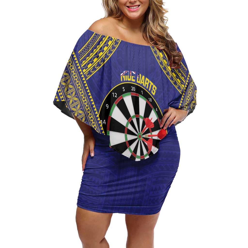 Personalised Niue Darts Off Shoulder Short Dress Dart Board Hiapo Pattern - Polynesian Pride