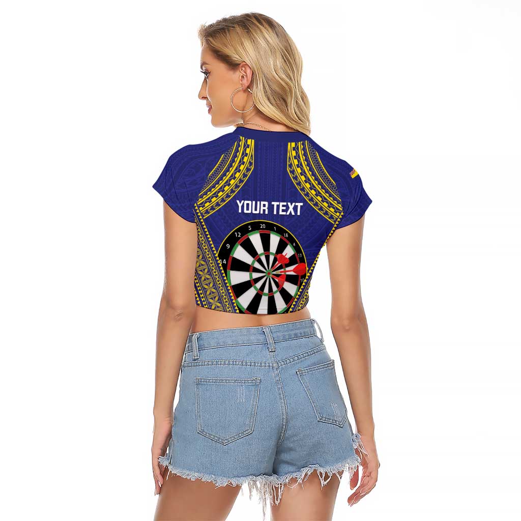 Personalised Niue Darts Raglan Cropped T Shirt Dart Board Hiapo Pattern - Polynesian Pride
