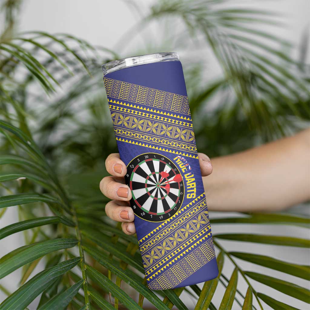 Personalised Niue Darts Skinny Tumbler Dart Board Hiapo Pattern - Polynesian Pride