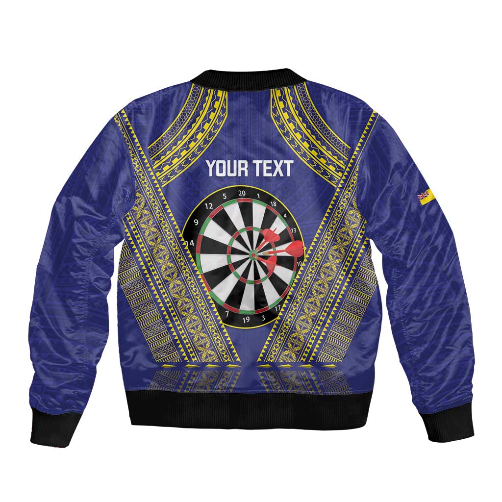 Personalised Niue Darts Sleeve Zip Bomber Jacket Dart Board Hiapo Pattern - Polynesian Pride