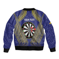 Personalised Niue Darts Sleeve Zip Bomber Jacket Dart Board Hiapo Pattern - Polynesian Pride