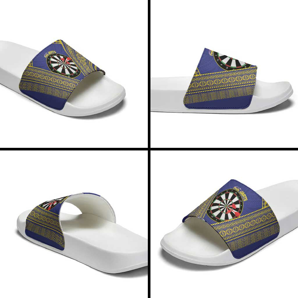 Personalised Niue Darts Slide Sandals Dart Board Hiapo Pattern - Polynesian Pride