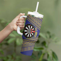 Personalised Niue Darts Tumbler With Handle Dart Board Hiapo Pattern - Polynesian Pride