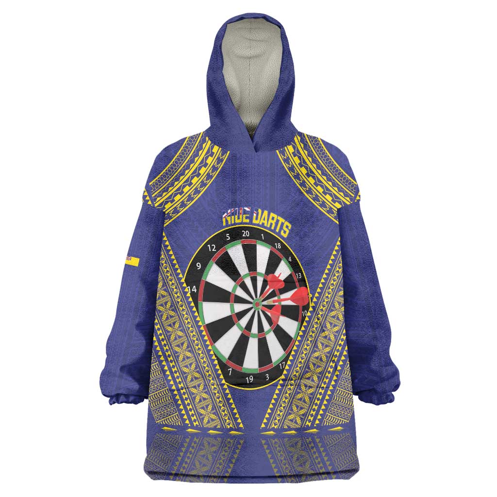Personalised Niue Darts Wearable Blanket Hoodie Dart Board Hiapo Pattern - Polynesian Pride