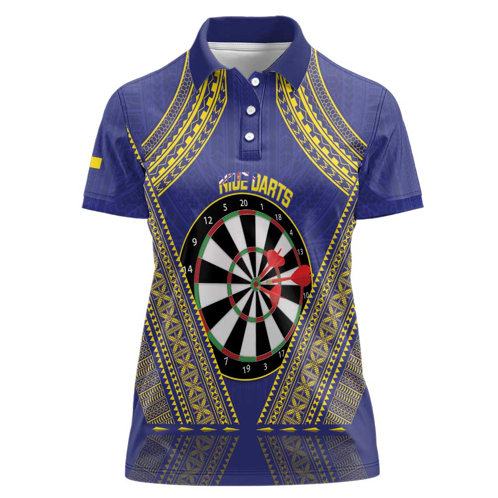 Personalised Niue Darts Women Polo Shirt Dart Board Hiapo Pattern - Polynesian Pride