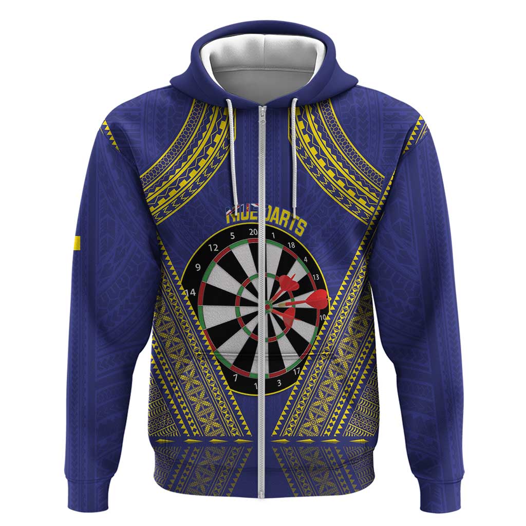 Personalised Niue Darts Zip Hoodie Dart Board Hiapo Pattern - Polynesian Pride
