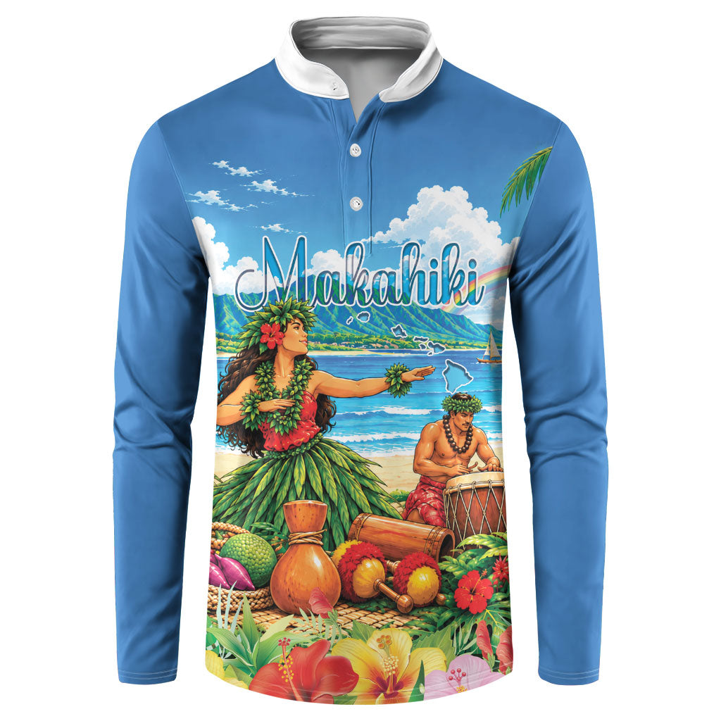 Hawaii Makahiki Button Sweatshirt Hawaiian New Year Tropical Vibes LT14 Blue - Polynesian Pride