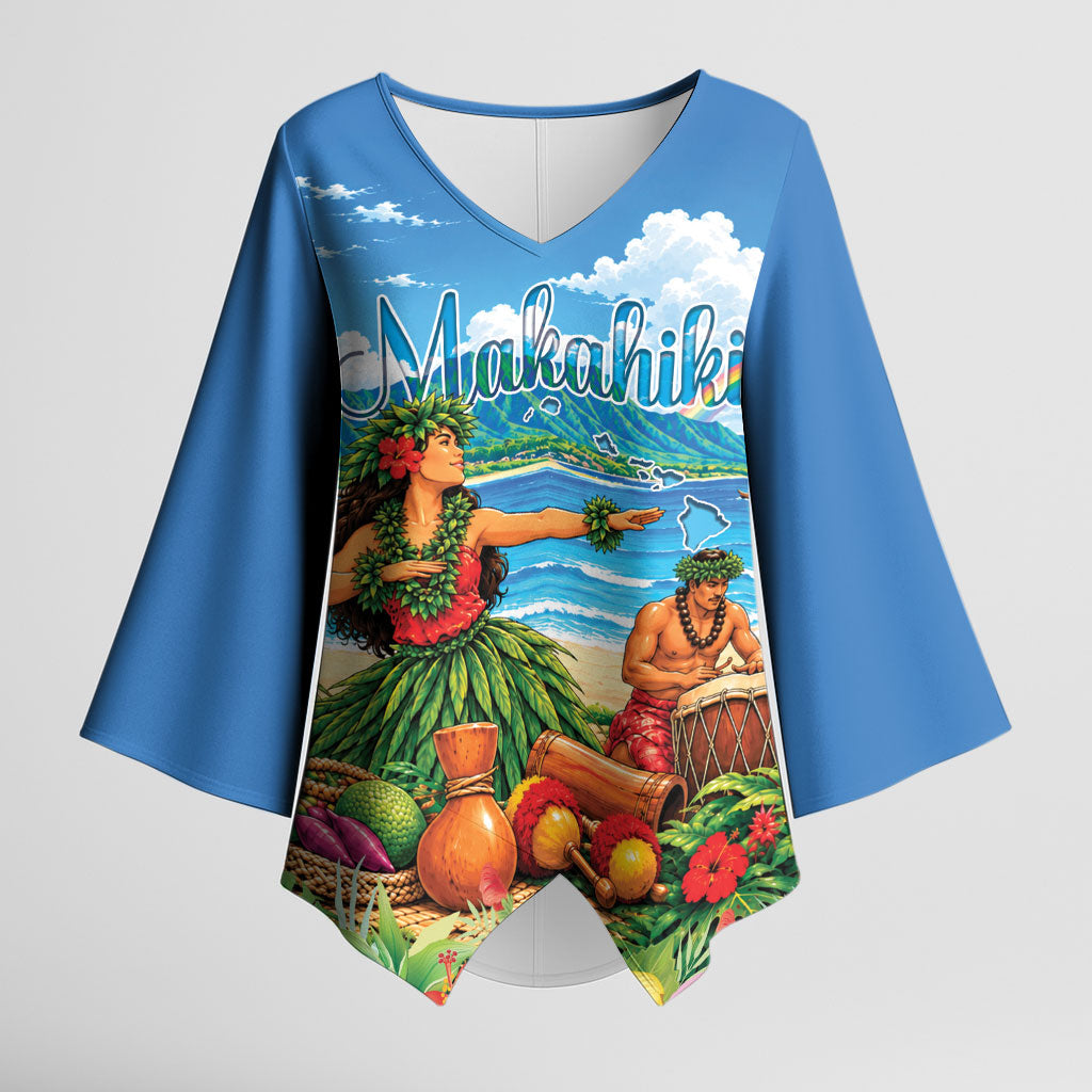 Hawaii Makahiki Kimono Sleeve Blouse Hawaiian New Year Tropical Vibes LT14 Female Blue - Polynesian Pride