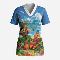 Hawaii Makahiki Scrub Top Hawaiian New Year Tropical Vibes LT14 Adult Blue - Polynesian Pride