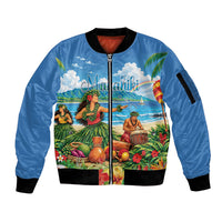 Hawaii Makahiki Sleeve Zip Bomber Jacket Hawaiian New Year Tropical Vibes LT14 Unisex Blue - Polynesian Pride