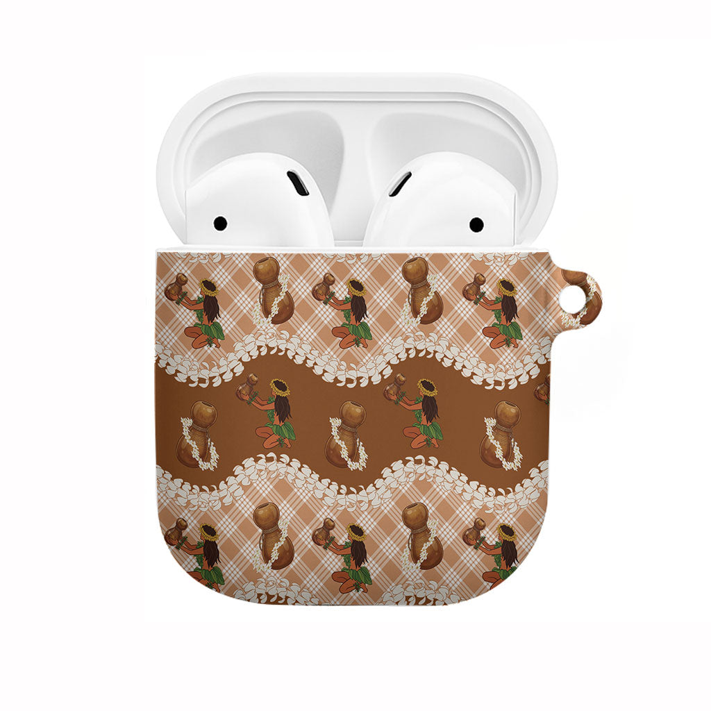 Ipu Heke Hawaii Makahiki AirPods Case Hawaiian Puakenikeni Lei Hula Girl Palaka Motifs LT14 Brown - Polynesian Pride