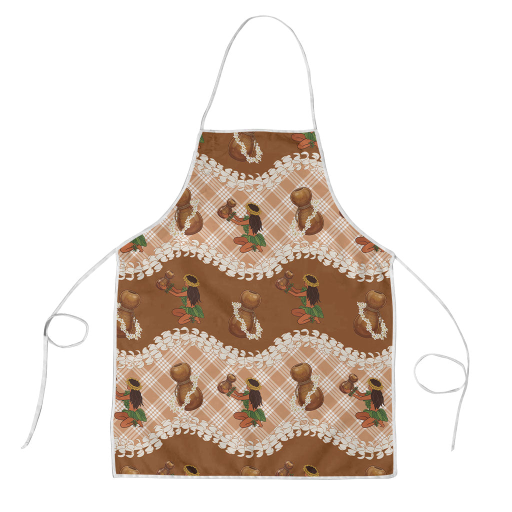 Ipu Heke Hawaii Makahiki Apron Hawaiian Puakenikeni Lei Hula Girl Palaka Motifs LT14 Brown - Polynesian Pride