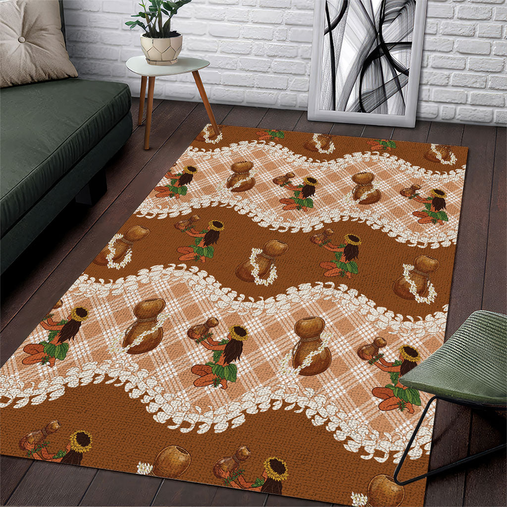Ipu Heke Hawaii Makahiki Area Rug Hawaiian Puakenikeni Lei Hula Girl Palaka Motifs LT14 Brown - Polynesian Pride
