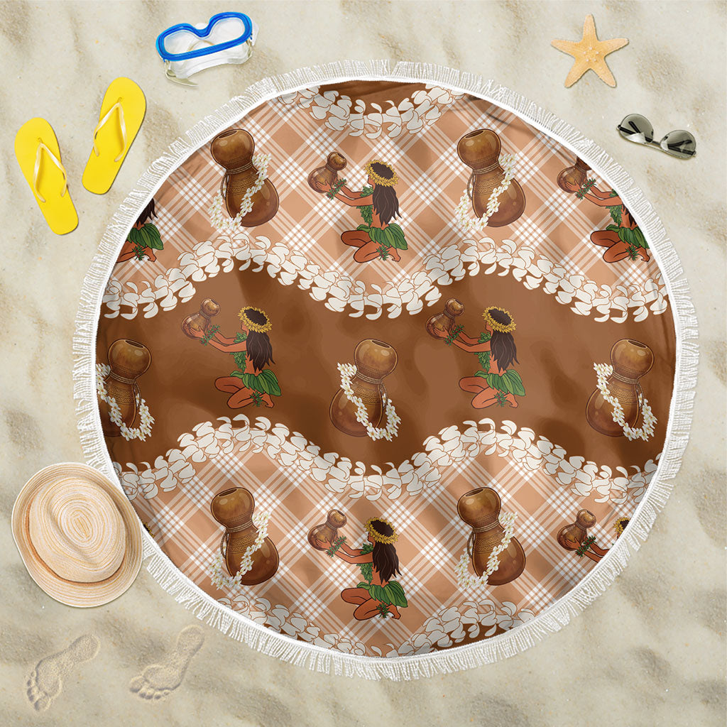 Ipu Heke Hawaii Makahiki Beach Blanket Hawaiian Puakenikeni Lei Hula Girl Palaka Motifs LT14 One Size 150cm Brown - Polynesian Pride