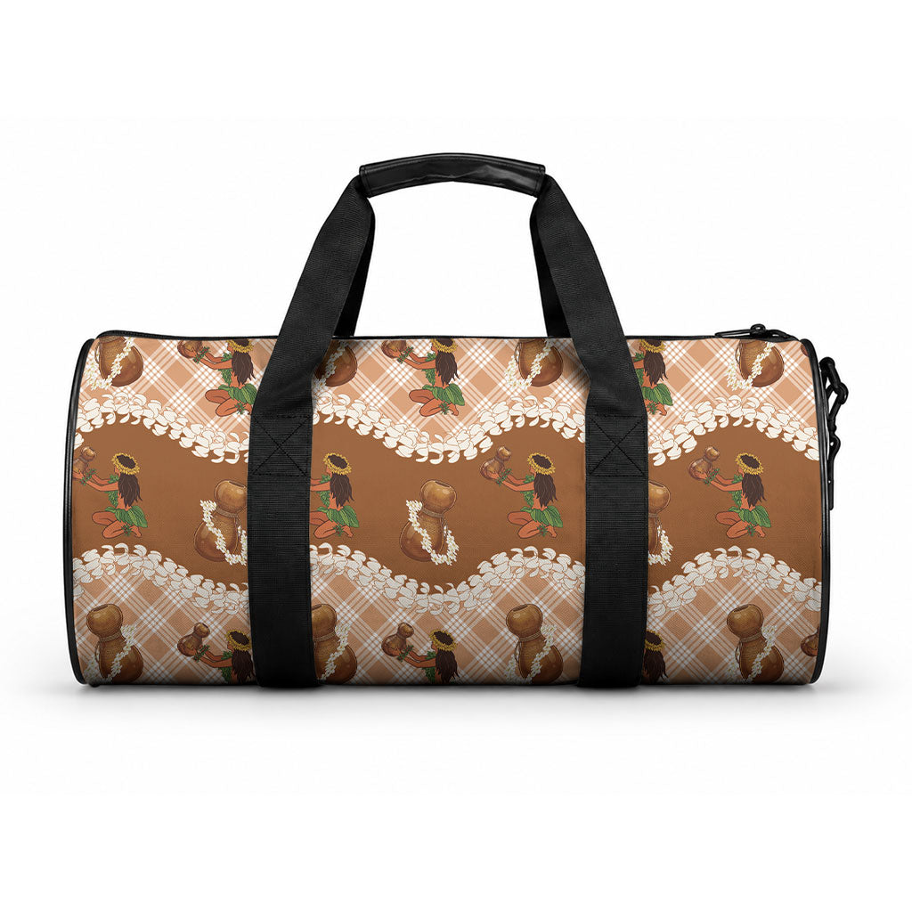 Ipu Heke Hawaii Makahiki Duffle Bag Hawaiian Puakenikeni Lei Hula Girl Palaka Motifs LT14 One size Brown - Polynesian Pride