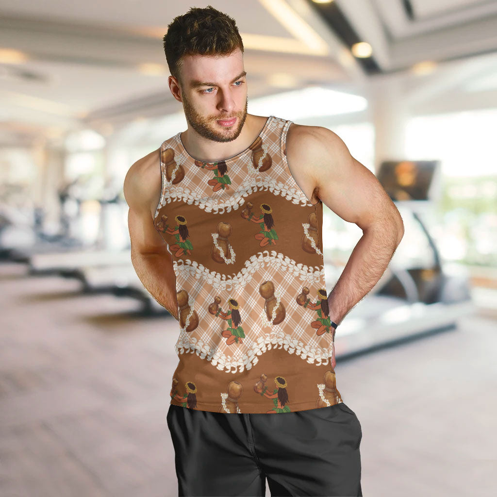Ipu Heke Hawaii Makahiki Men Tank Top Hawaiian Puakenikeni Lei Hula Girl Palaka Motifs LT14 Brown - Polynesian Pride