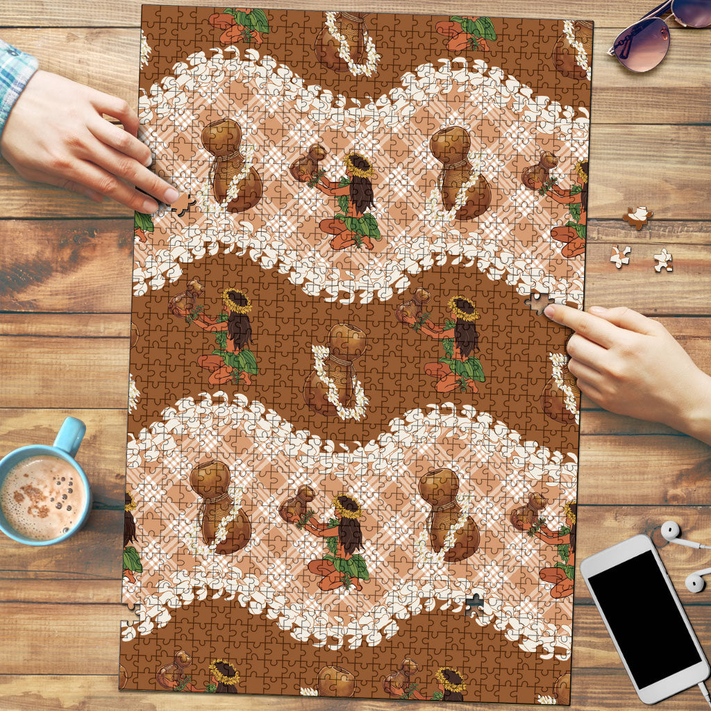 Ipu Heke Hawaii Makahiki Puzzle Hawaiian Puakenikeni Lei Hula Girl Palaka Motifs LT14 Brown - Polynesian Pride