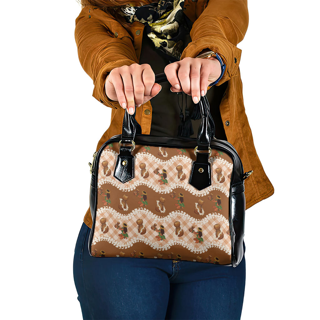 Ipu Heke Hawaii Makahiki Shoulder Handbag Hawaiian Puakenikeni Lei Hula Girl Palaka Motifs LT14 One Size Brown - Polynesian Pride
