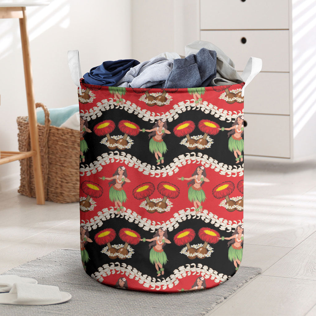 Uliuli Hawaii Makahiki Laundry Basket Hawaiian Puakenikeni Lei Hula Girl Red Version